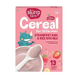 Slurrp Farm Baby Cereal, Ragi, Rice and Strawberry with Milk, Instant Healthy Wholesome Food, 200 g