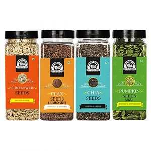 WONDERLAND FOODS (DEVICE) Healthy Roasted Seeds Combo Pack of 4 – Chia 200g, Pumpkin 200g, Sunflower 200g and Flax 200g